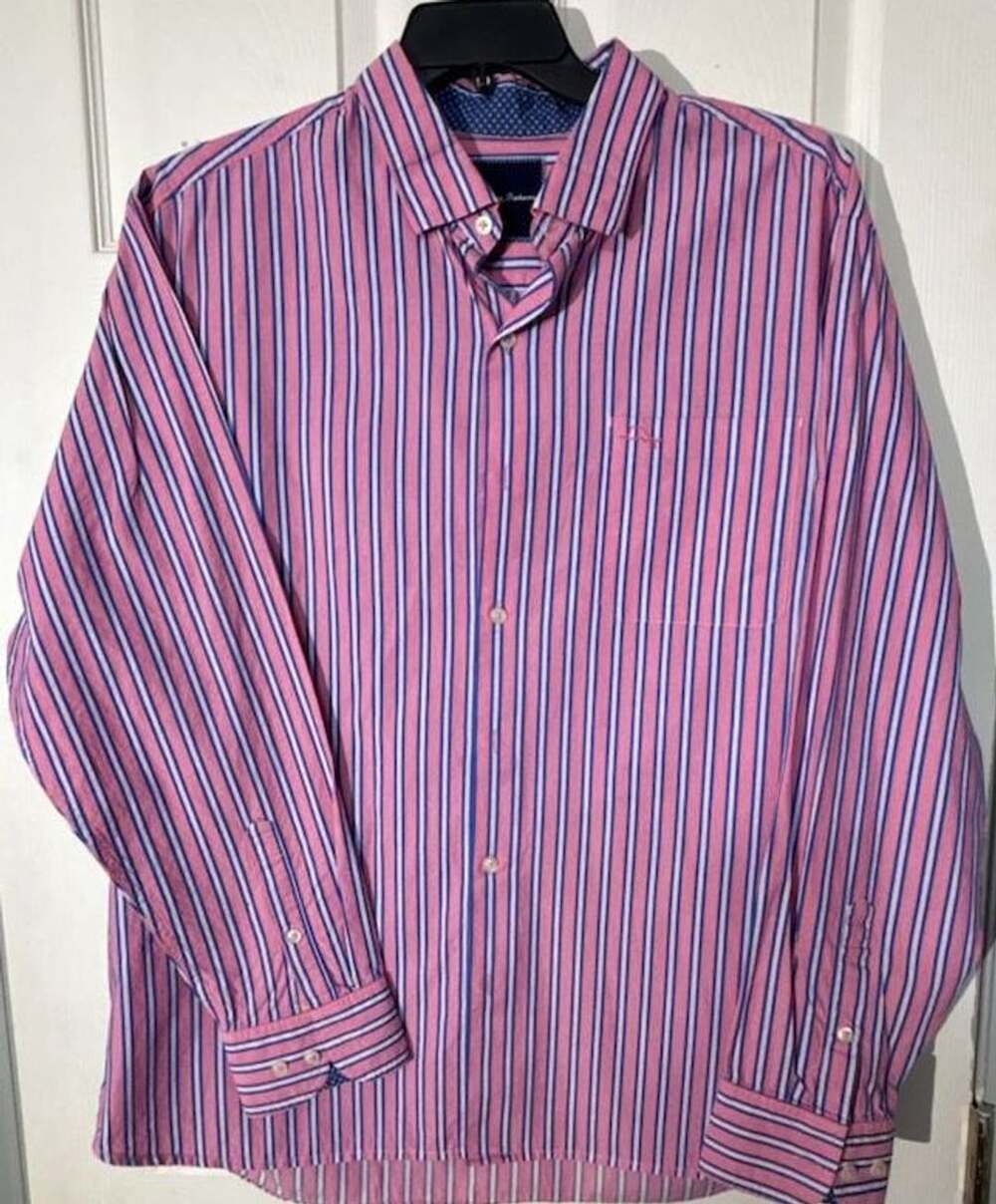 Tommy Bahama Button-Down Shirt Size XL Pink Blue Striped Pima Cotton